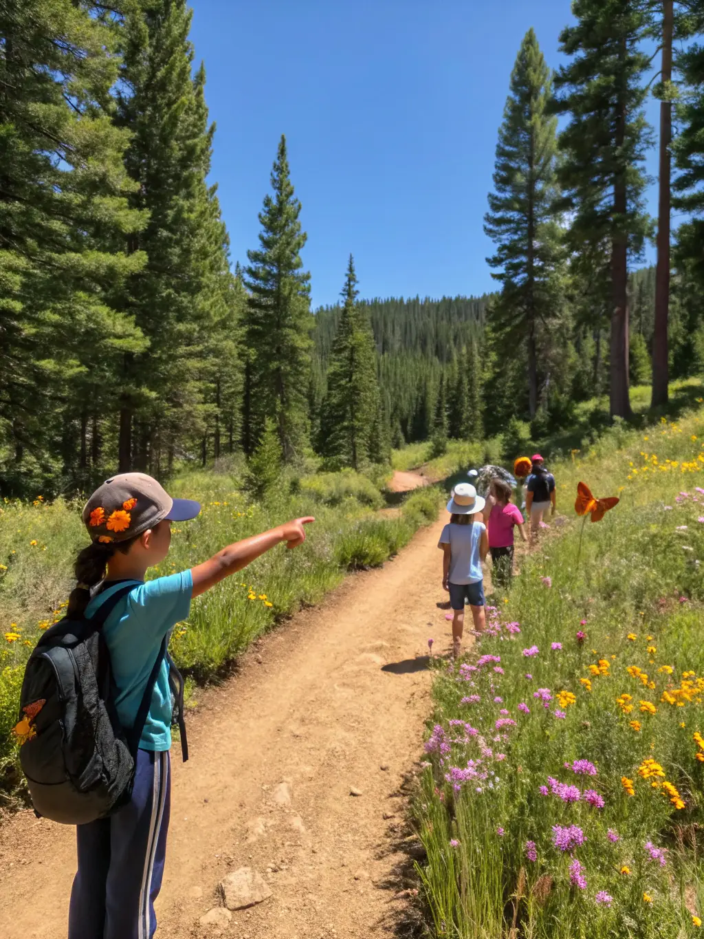 A group of children participating in a nature walk and learning about local bird species, illustrating the educational programs aimed at fostering respect for nature.