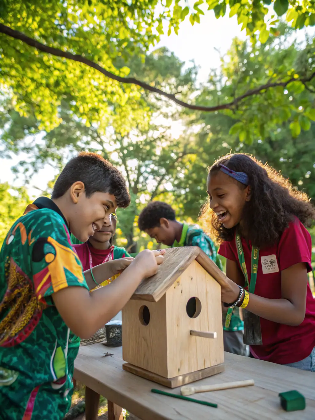 A photo of community members participating in a workshop on building birdhouses for swallows, showcasing community engagement in conservation efforts.