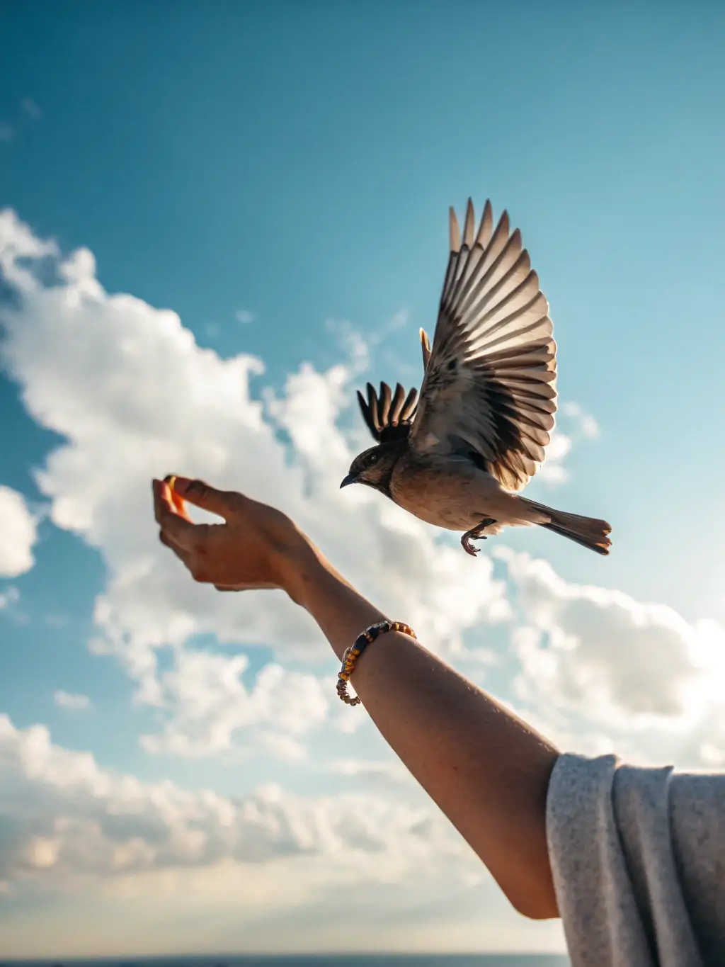 A close-up shot of a rescued swallow being carefully released back into its natural habitat, symbolizing the organization's commitment to animal welfare and species conservation.